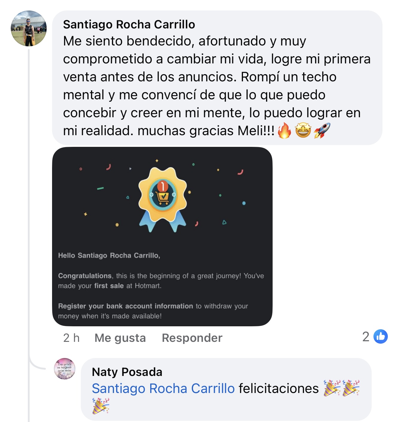 Testimonio de participante que comparte su primera venta