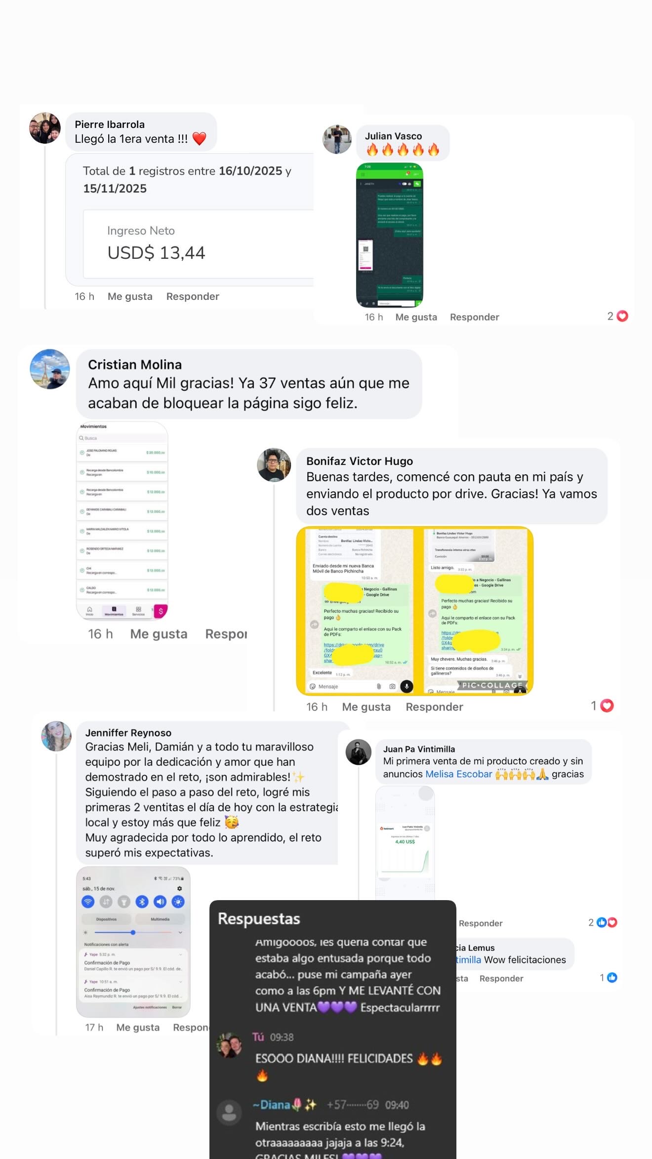 Collage de resultados compartidos por participantes